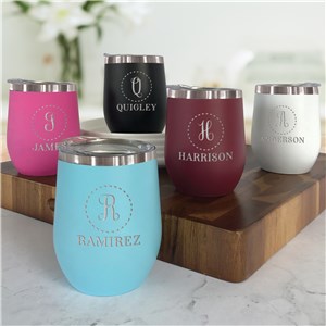 Personalized Engraved Initial And Name Insulated Stemless Wine Tumbler by Gifts For You Now