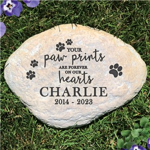 Personalized Engraved Paw Prints On Our Hearts Large Garden Stone by Gifts For You Now