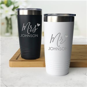 Personalized Engraved Mr & Mrs With Heart Tumbler by Gifts For You Now