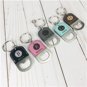 Personalized Engraved Initial In Circle Leatherette Keychain Bottle Opener by Gifts For You Now