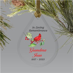 Personalized In Loving Remembrance Cardinal Tear Drop Christmas Ornament by Gifts For You Now