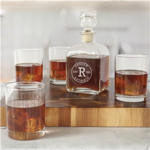 Engraved Circle Initial Decanter and Non Personalized Rocks Glass Set by Gifts For You Now