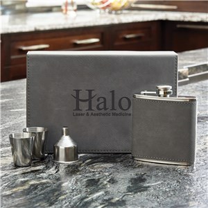 Personalized Engraved Corporate Leather Flask Set by Gifts For You Now