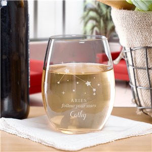 Personalized Engraved Follow Your Stars Zodiac Signs Stemless Wine Glass by Gifts For You Now