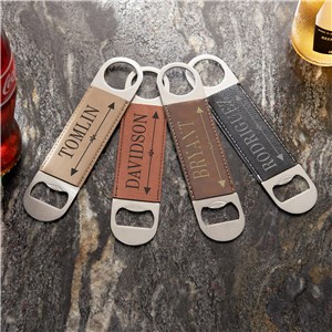 Personalized Family Name Arrow Leather Bottle Opener by Gifts For You Now