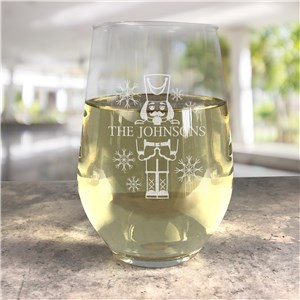 Personalized Engraved Nutcracker Contemporary Stemless Wine Glass by Gifts For You Now