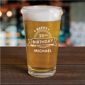 Personalized Engraved Happy Birthday Badge Beer Glass by Gifts For You Now