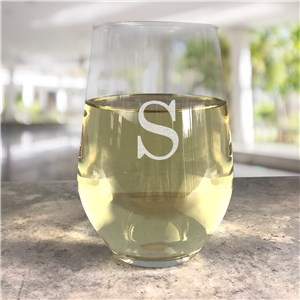 Personalized Engraved Initial Contemporary Stemless Wine Glass by Gifts For You Now
