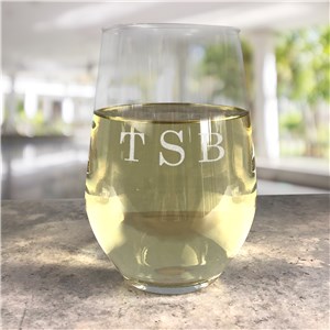 Personalized Engraved Monogram Contemporary Stemless Wine Glass by Gifts For You Now