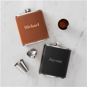 Personalized Engraved Any Name Leather Flask Set by Gifts For You Now