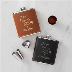 Personalized Engraved Eat Drink Be Irish Flask Set by Gifts For You Now