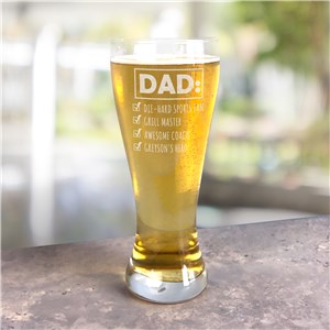 Personalized Engraved Things About Dad Large Pilsner Glass by Gifts For You Now