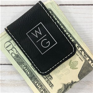 Personalized Engraved Two Initials Leatherette Money Clip by Gifts For You Now