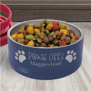 Personalized Engraved Paws Off Stainless Steel Pet Bowl - Navy - Large by Gifts For You Now