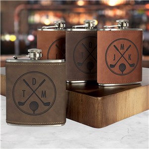 Personalized Engraved Monogram Golf Clubs Leatherette Flask by Gifts For You Now