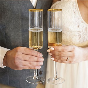 Personalized Engraved Wedding Toasting Gold Rim Champagne Flutes by Gifts For You Now