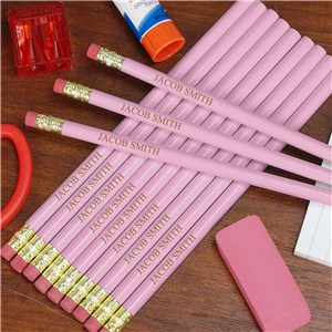 Personalized Engraved Pink School wood Pencils by Gifts For You Now
