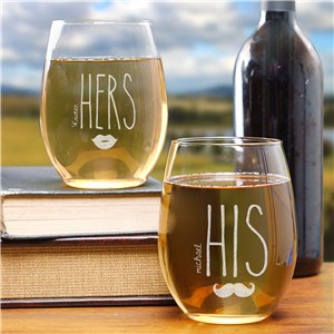 Personalized Engraved His & Hers Stemless Wine Glasses Set by Gifts For You Now