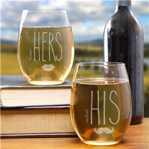 Image of Engraved His Hers Stemless Wine Glasses