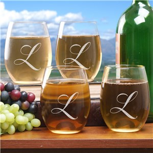 Personalized Engraved Initial Stemless Wine Glass Set by Gifts For You Now