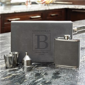 Personalized Grey Leather Flask Set by Gifts For You Now