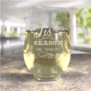 Personalized Engraved Holiday Contemporary Stemless Wine Glass by Gifts For You Now
