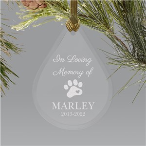 Personalized Engraved Pet Memorial Teardrop Holiday Christmas Ornament by Gifts For You Now