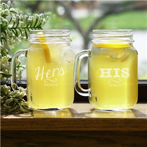 Image of Engraved His or Hers Mason Jar Set