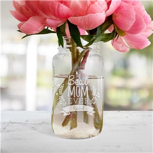 Personalized Engraved Best Mom Large Mason Jar Vase by Gifts For You Now
