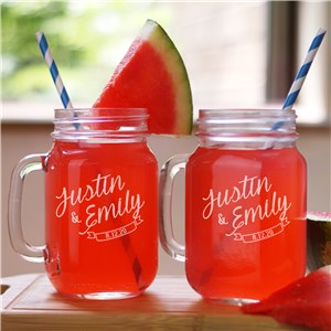 Image of Couples Names Engraved Mason Jar
