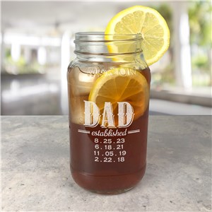Personalized Engraved Dad Established Large Mason Jar by Gifts For You Now