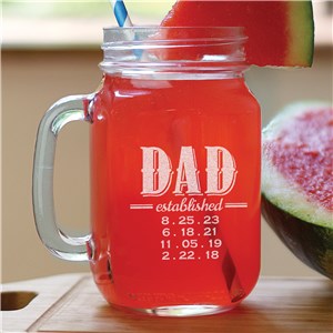 Personalized Dad Established Engraved Mason Jar by Gifts For You Now