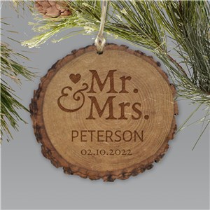 Personalized Mr. and Mrs. Round Rustic Wood Holiday Christmas Ornament by Gifts For You Now