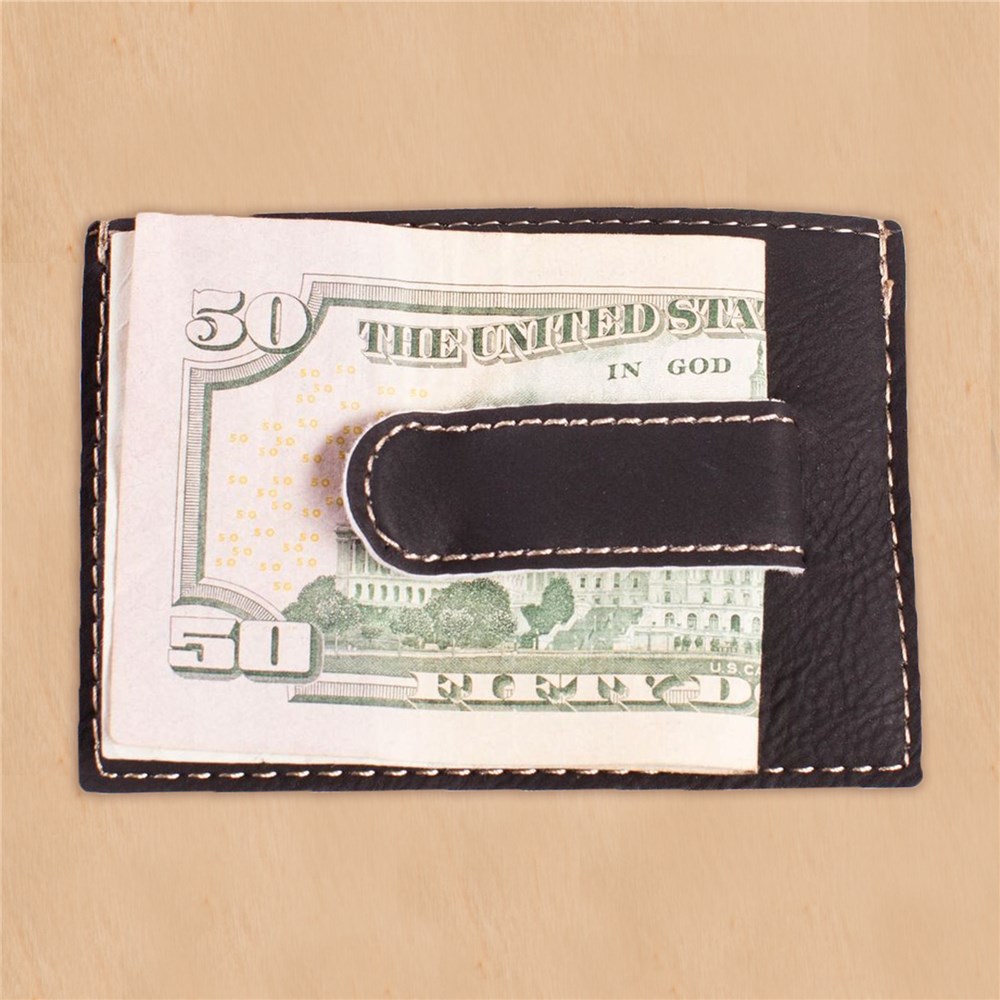 Three Initial Black Leatherette Engraved Money Clip L9851161