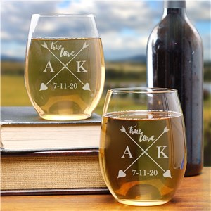 Image of Engraved True Love Stemless Wine Glass Set