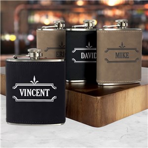 Personalized Engraved Ornate Border With Name Leatherette Flask by Gifts For You Now