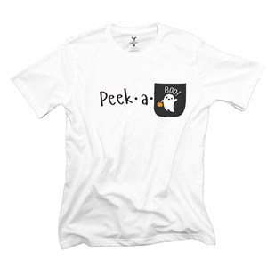 Personalized Peek-A-Boo Women's Pocket T-Shirt - White with Black Pocket - Medium by Gifts For You Now