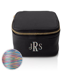 Personalized Embroidered Monogram Jewelry Travel Case with Rainbow Thread by Gifts For You Now