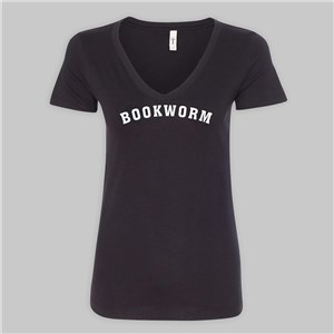 Personalized Bookworm V-Neck T-Shirt - White - Adult Medium (Size 26.5" L x 17" W) by Gifts For You Now