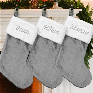 Personalized Embroidered Gray Plush Stocking by Gifts For You Now