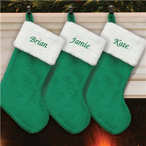 Personalized Green Plush Embroidered Christmas Stocking by Gifts For You Now