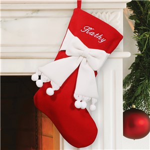 Personalized Embroidered Red and Ivory Bow Christmas Stocking by Gifts For You Now