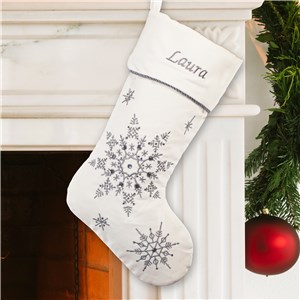 Personalized Embroidered Silver Snowflakes Christmas Stocking by Gifts For You Now