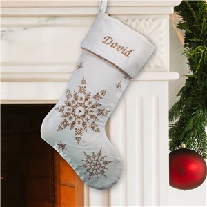 Image of Embroidered Gold Snowflakes Stocking