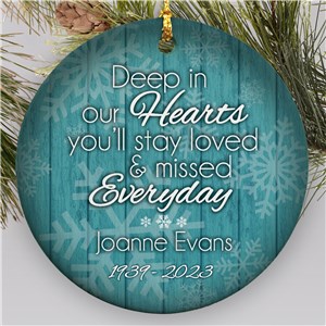 Personalized Deep In Our Hearts Memorial Christmas Ornament Ceramic by Gifts For You Now