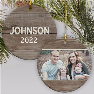 Personalized Wood Texture Ceramic Photo Christmas Ornament by Gifts For You Now
