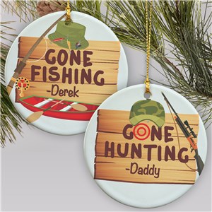Personalized Gone Fishing or Gone Hunting Christmas Ornament by Gifts For You Now
