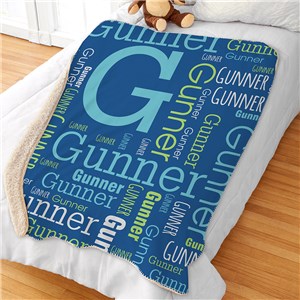 Image of Boys Initial Word-Art Sherpa Blanket 50x60