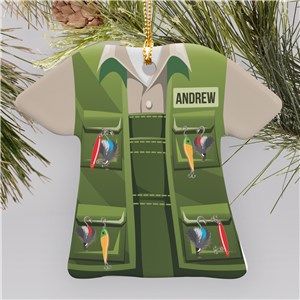 Personalized Fisherman T-Shirt Holiday Christmas Ornament by Gifts For You Now
