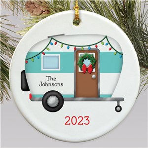Personalized Happy Camper Ceramic Holiday Christmas Ornament by Gifts For You Now